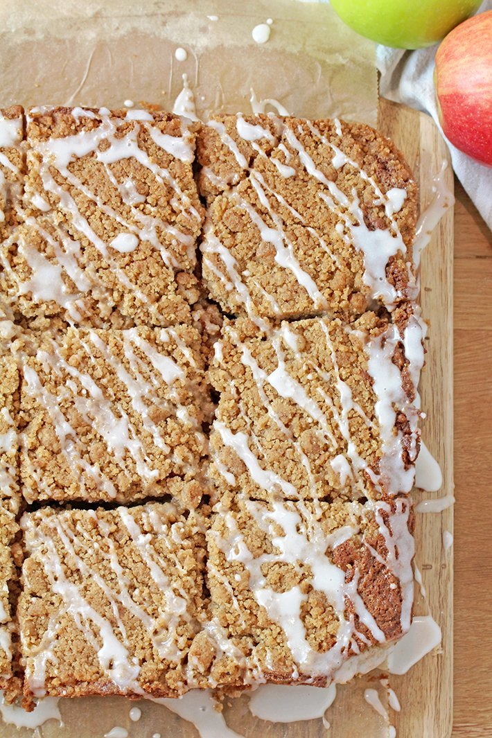 Apple Crumb Cake is a soft, moist cake filled with juicy apples and topped with an extra brown sugar cinnamon crumb topping. This perfect fall dessert holds a special place in my cookbook!