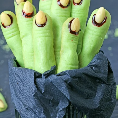 Spooky Witch Finger Cookies on Halloween party plate