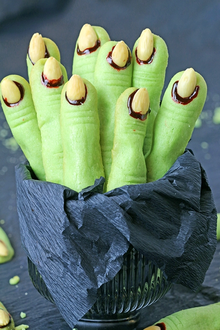 Spooky Witch Finger Cookies on Halloween party plate