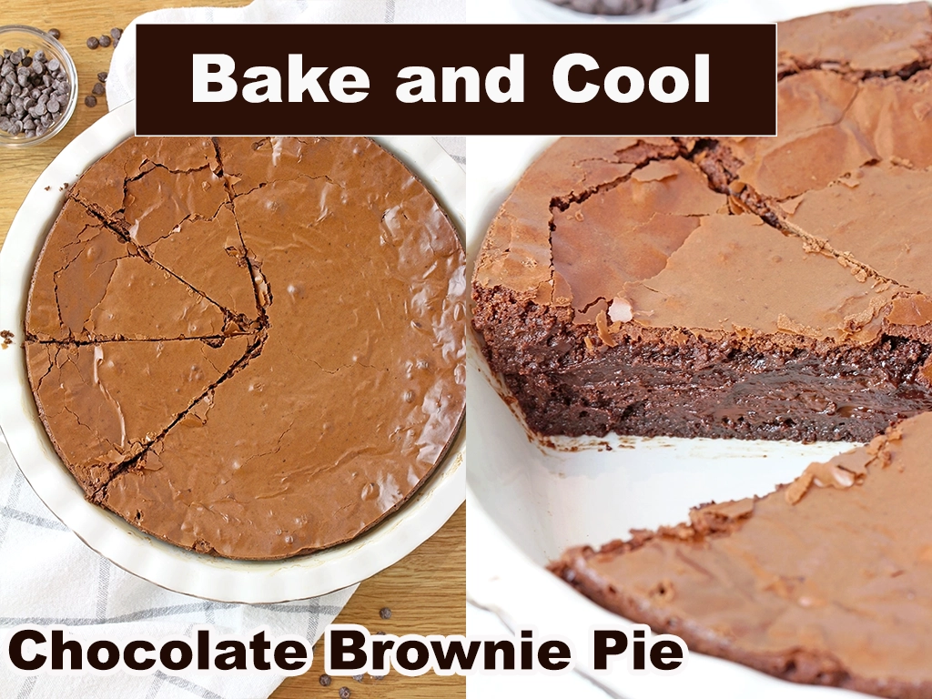 Pour the batter into the prepared pie plate. Bake for about 40 minutes, until the top has risen and cracked but the center is still slightly jiggly. Remove from the oven and allow to cool at room temperature. Serve with whipped cream or a scoop of vanilla ice cream and hot fudge sauce.