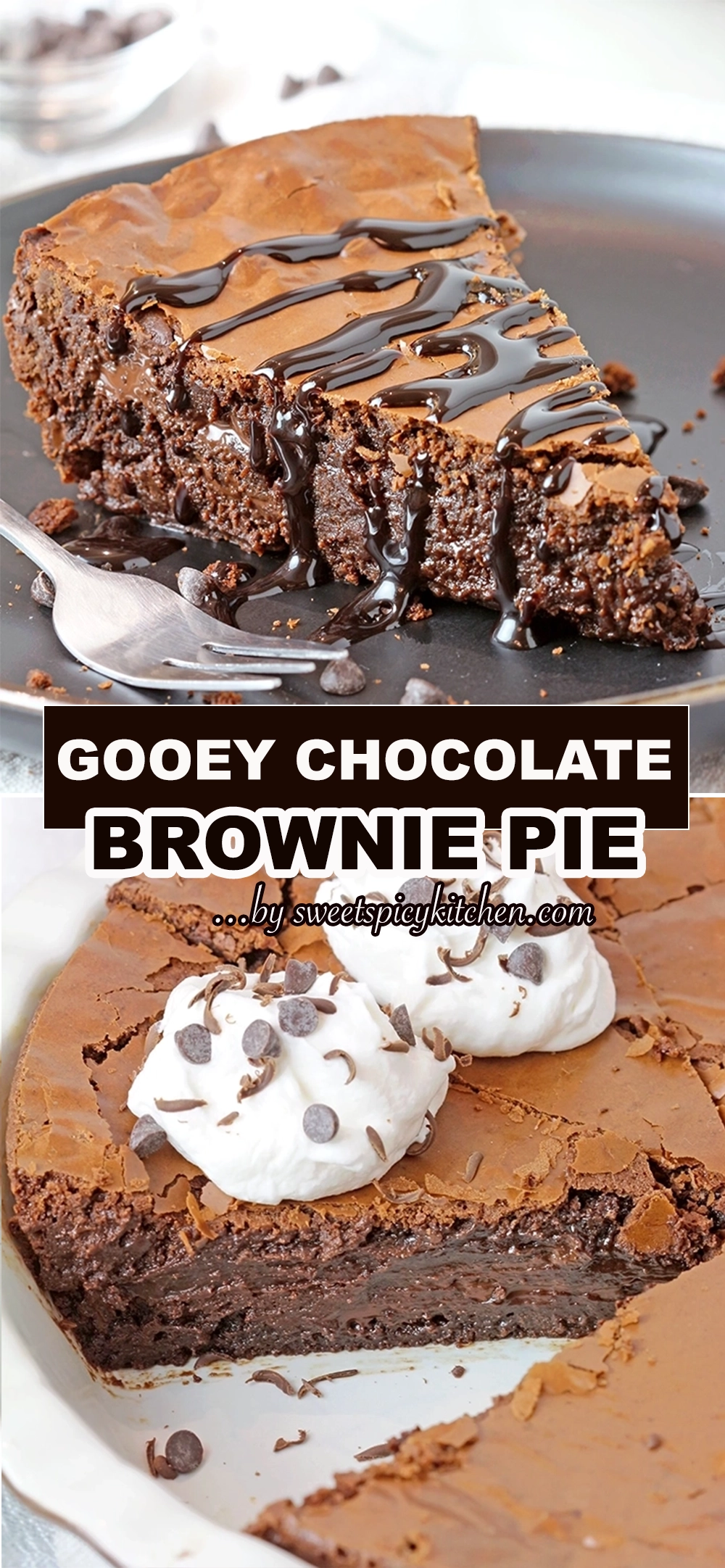 Gooey Chocolate Brownie Pie is one of the most delicious and easiest pies I have ever made. Gooey texture and crackly top - simply perfection! It is a family favorite so we often prepare it and always enjoy its rich taste. It is typically served with whipped topping or a scoop of vanilla ice cream and drizzled with hot fudge sauce.