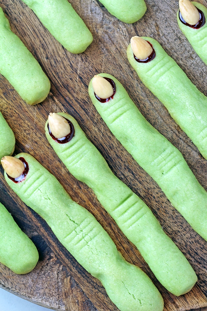 Halloween party table featuring spooky Witch Finger Cookies