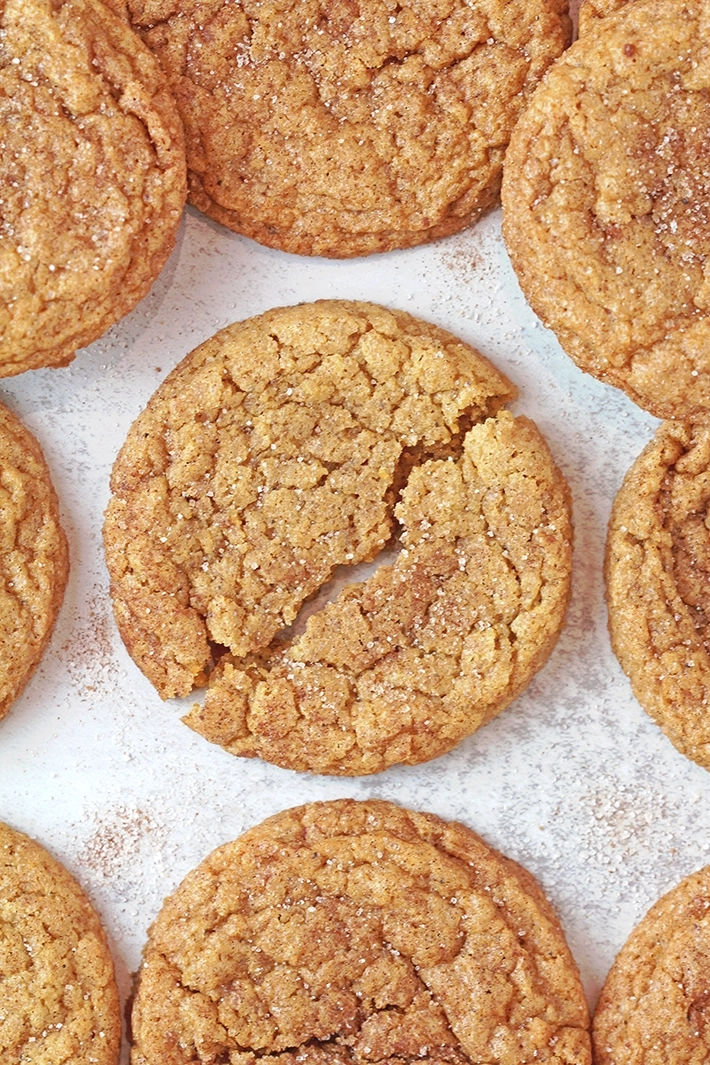 Brown Butter Pumpkin Snickerdoodles coated in cinnamon sugar, soft and chewy fall cookies