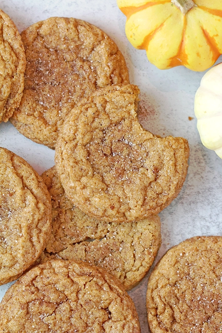 Brown Butter Pumpkin Snickerdoodles coated in cinnamon sugar, soft and chewy fall cookies