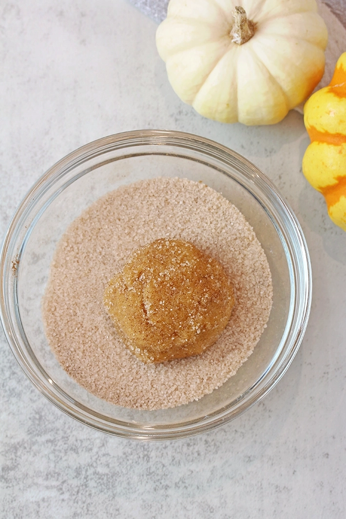 Steps 5 & 6: Scoop the dough and roll each ball in the cinnamon-sugar mixture.