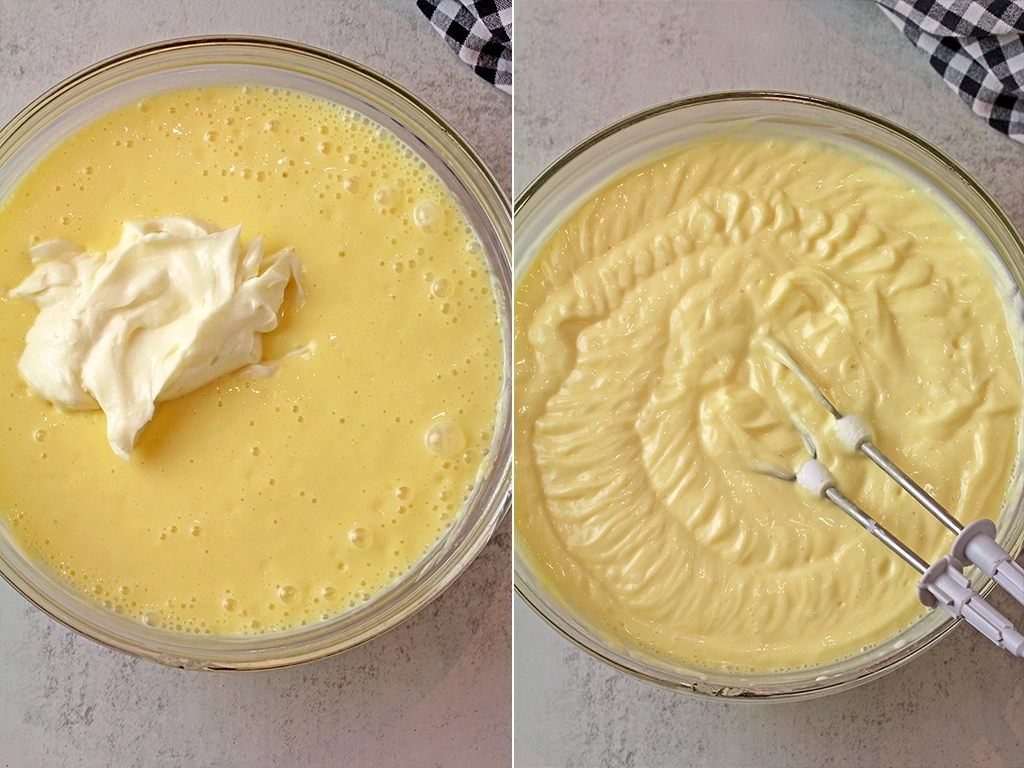 Add the cream cheese mixture to the pudding and mix until well combined.