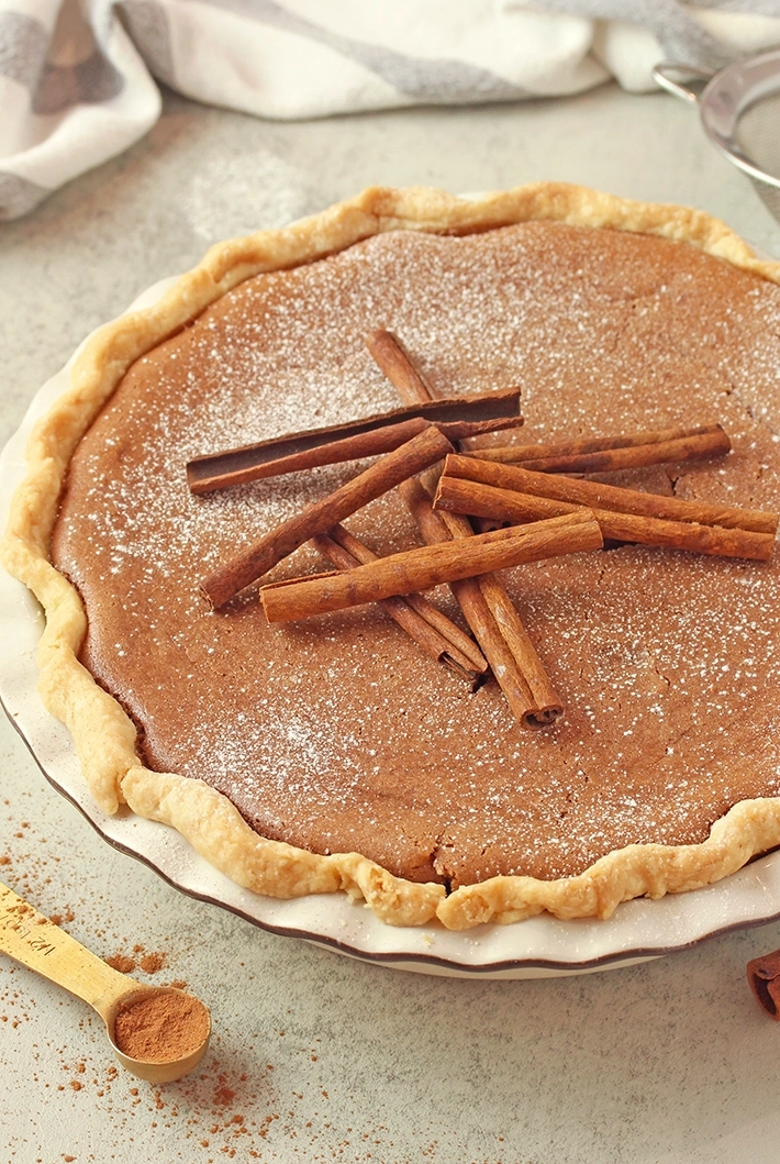 The Best Cinnamon Pie with a creamy cinnamon custard filling and buttery pie crust, an easy Thanksgiving or Christmas dessert