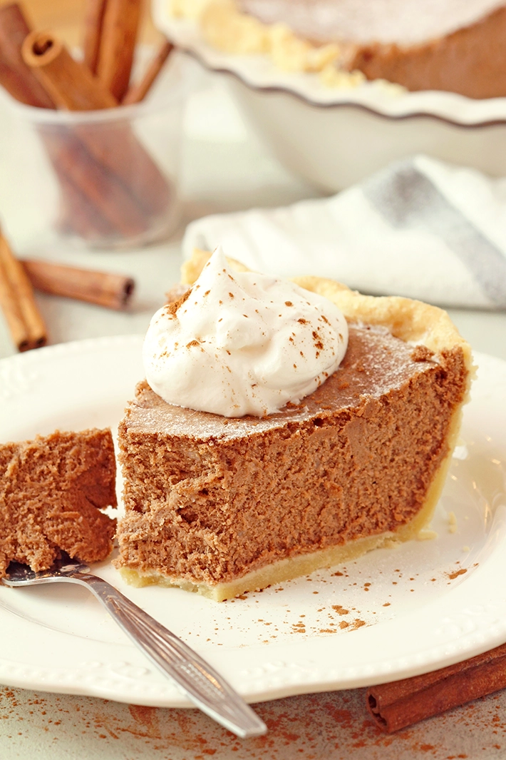 The Best Cinnamon Pie with a creamy cinnamon custard filling and buttery pie crust, an easy Thanksgiving or Christmas dessert