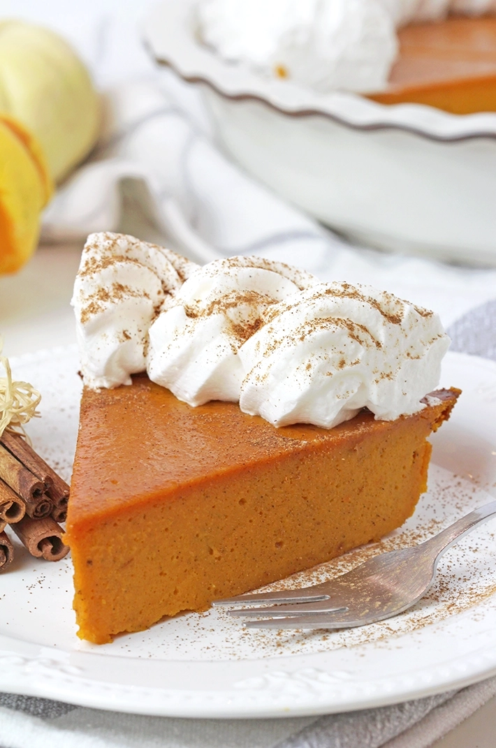 Easy Crustless Pumpkin Pie with a creamy, silky-smooth texture, perfect for Thanksgiving and fall dessert