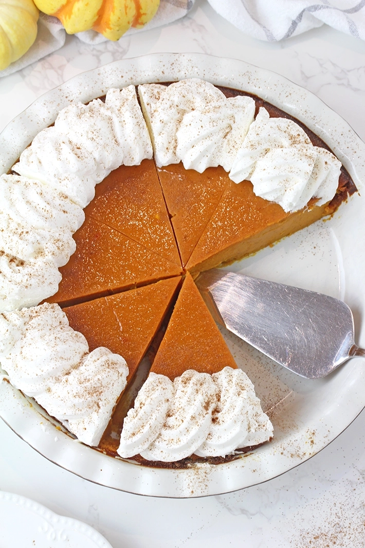 Easy Crustless Pumpkin Pie with a creamy, silky-smooth texture, perfect for Thanksgiving and fall dessert