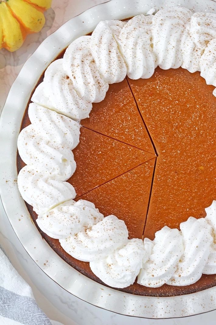 Easy Crustless Pumpkin Pie with a creamy, silky-smooth texture, perfect for Thanksgiving and fall dessert