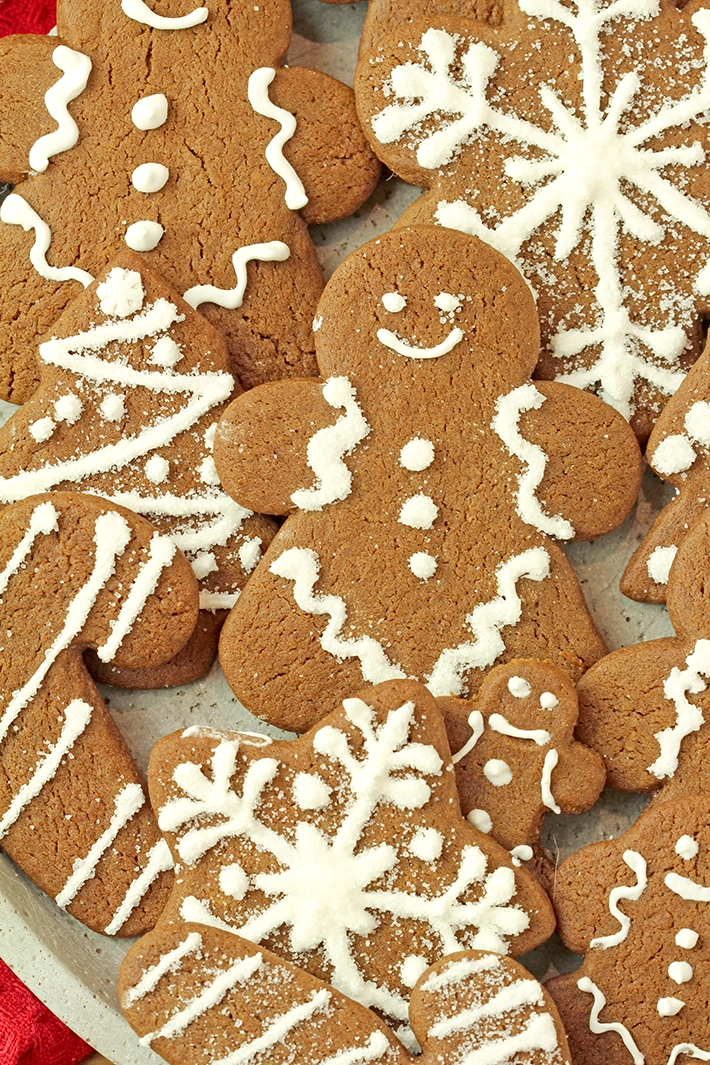 Soft gingerbread cookies with royal icing, warm spices and molasses for Christmas baking