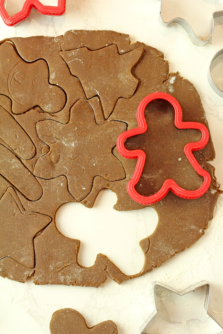 Roll out the dough to about ¼ inch thick, then cut out your desired shapes.