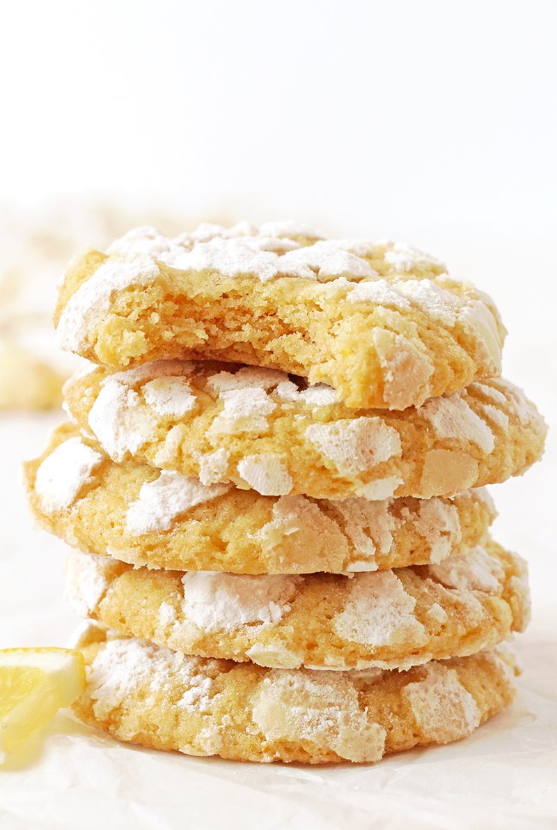 Easy Lemon Crinkle Cookies - soft & chewy with fresh lemon juice, perfect for Easter! Coated in powdered sugar for the ultimate crinkle.