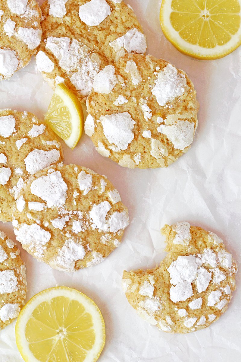 Easy Lemon Crinkle Cookies - soft & chewy with fresh lemon juice, perfect for Easter! Coated in powdered sugar for the ultimate crinkle.