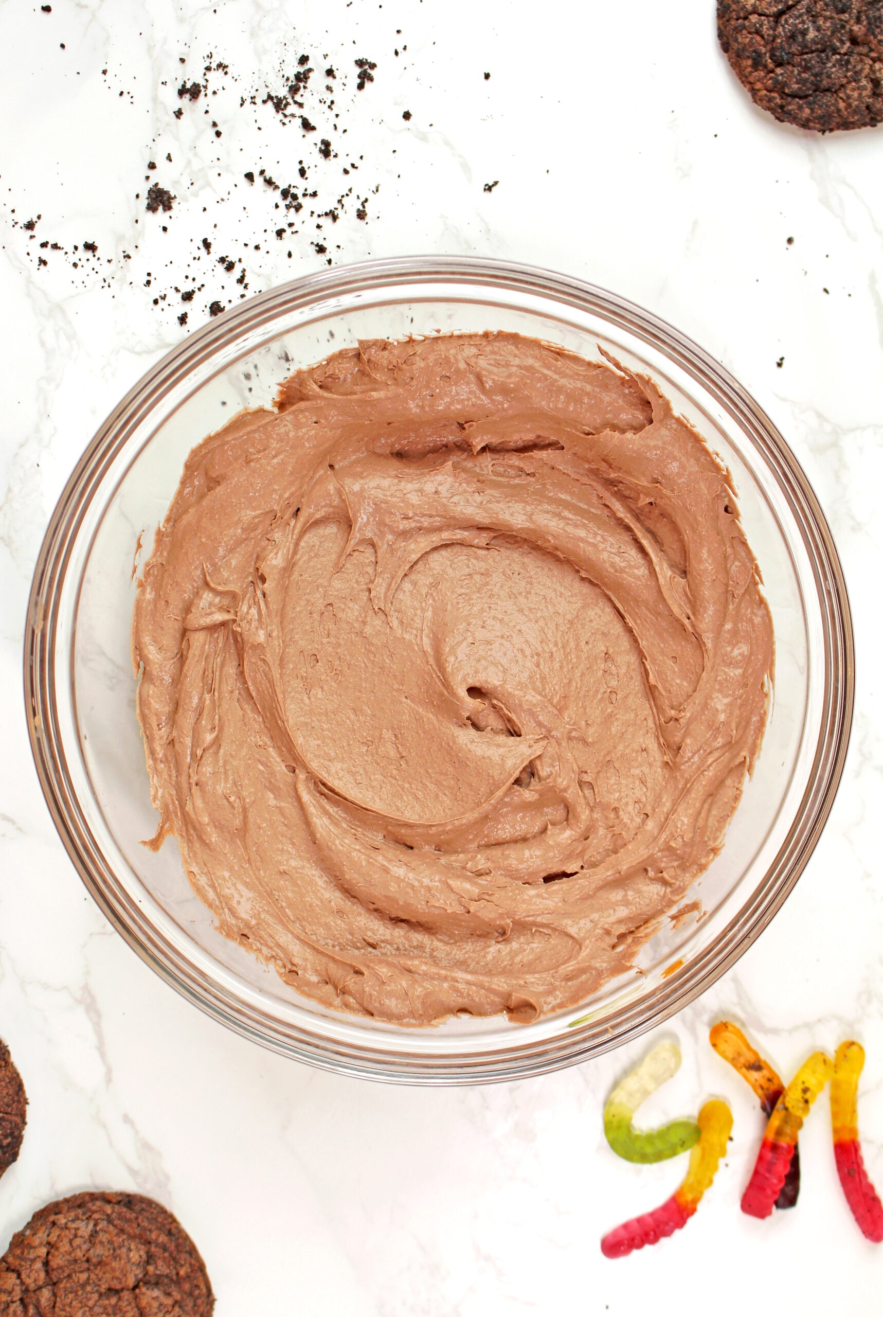 Creamy chocolate mousse in a mixing bowl.
